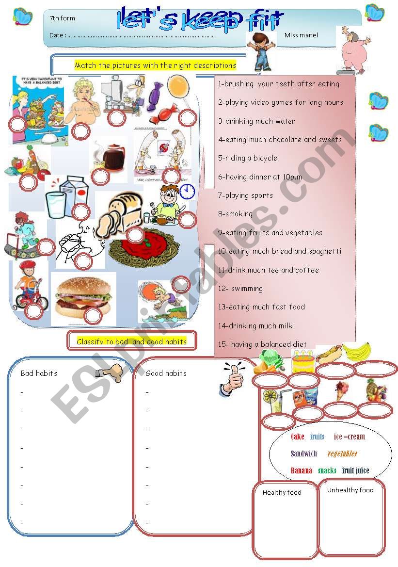 Lets Keep Fit Esl Worksheet By Miss Manal