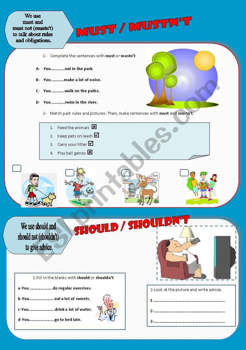 MUST Vs SHOULD ESL Worksheet By BRISANATY