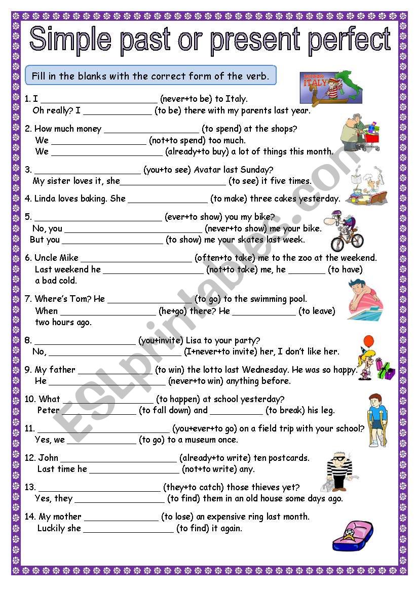 Test On Present Perfect And Past Simple Esl Worksheet By Kissk