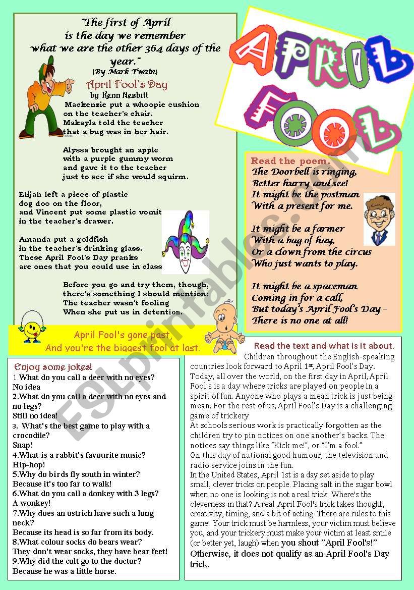 April Fools Day Esl Worksheet By Devitsa