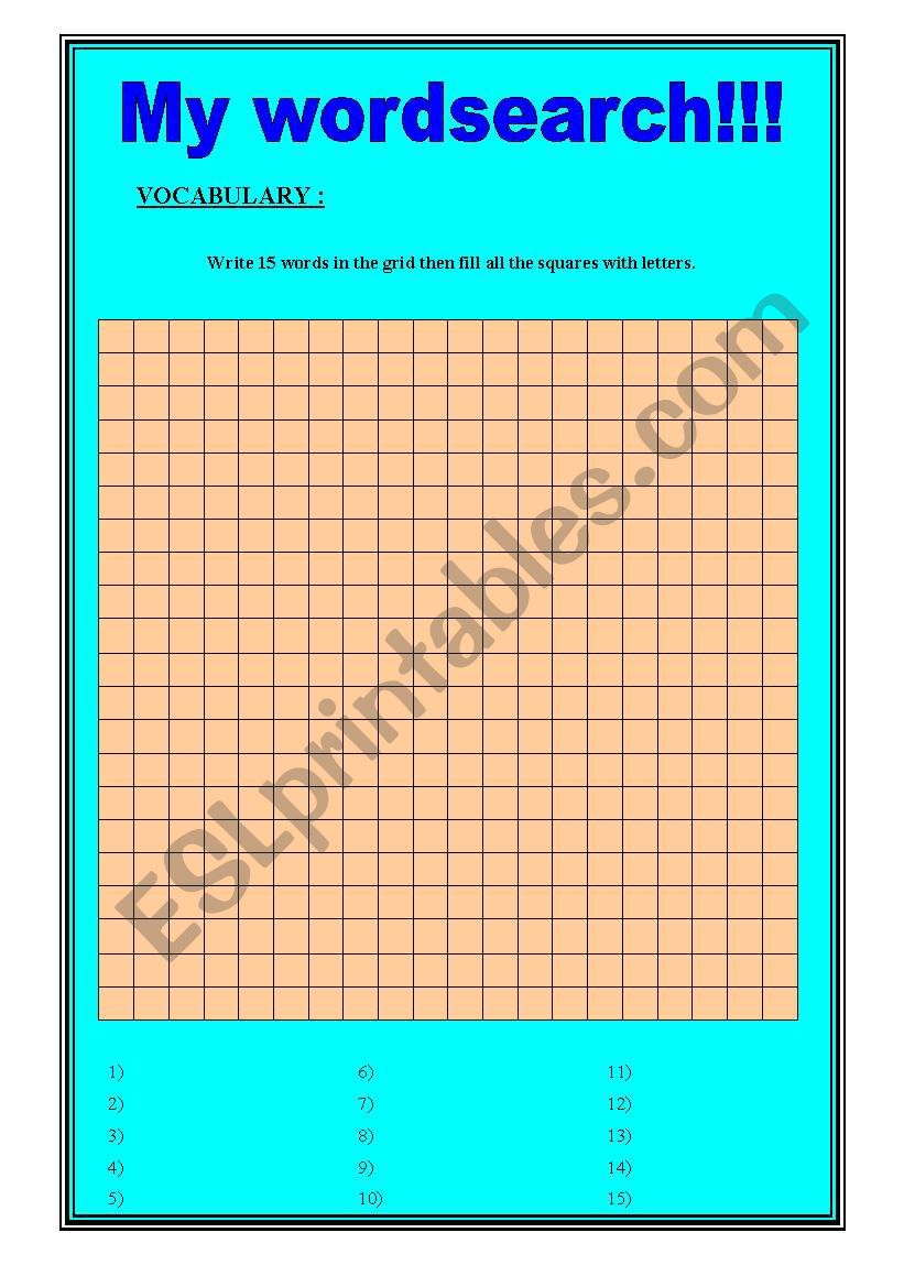 Create Your Own Wordsearch ESL Worksheet By Capi761