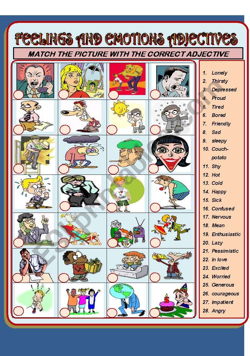 FEELINGS AND EMOTIONS ADJECTIVES ESL Worksheet By Pete