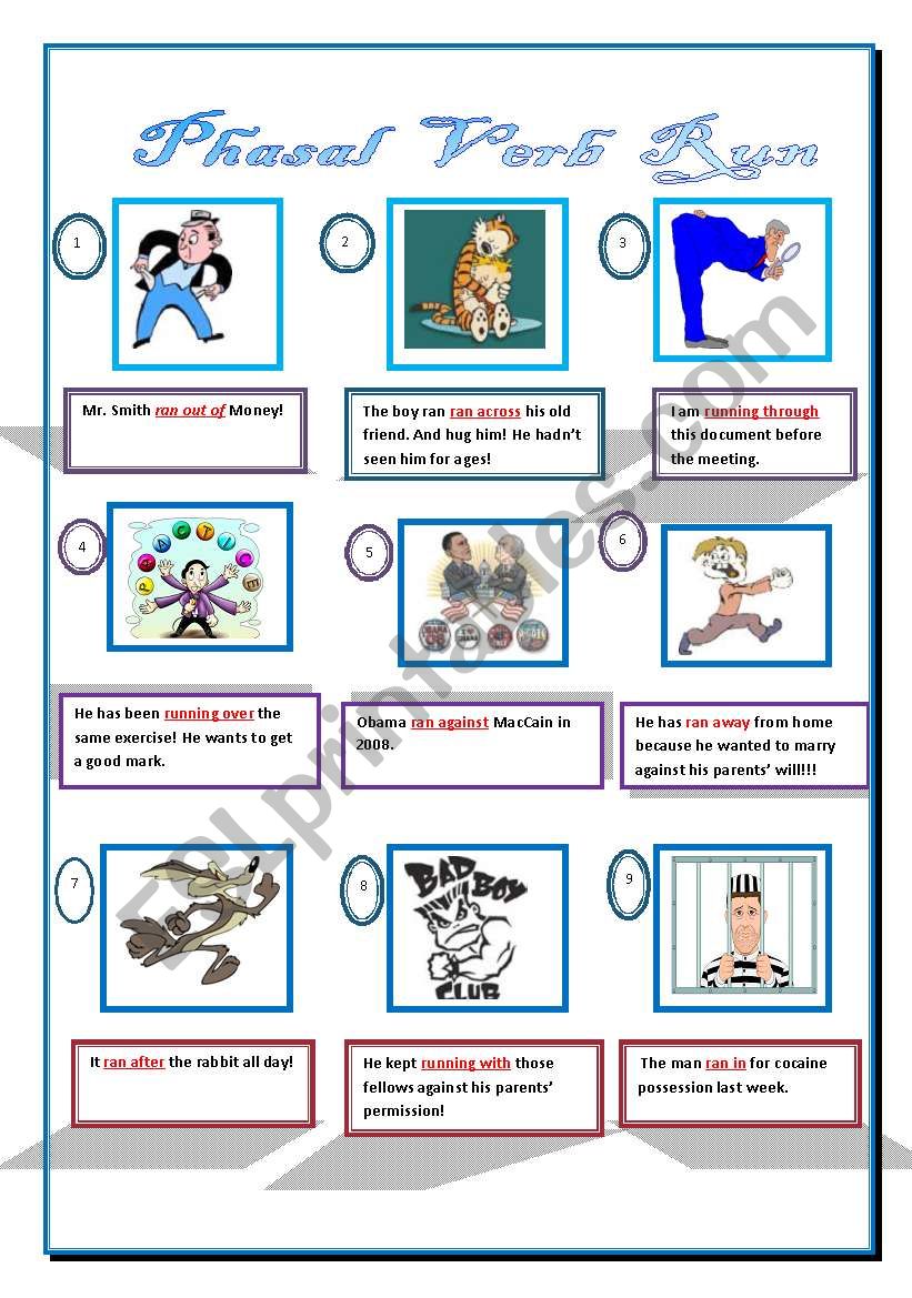 English Worksheets PHRASAL VERB RUN