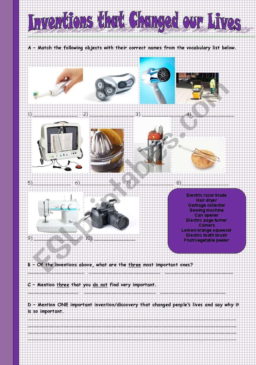 Inventions That Changed Peoples Lives ESL Worksheet By Ana B