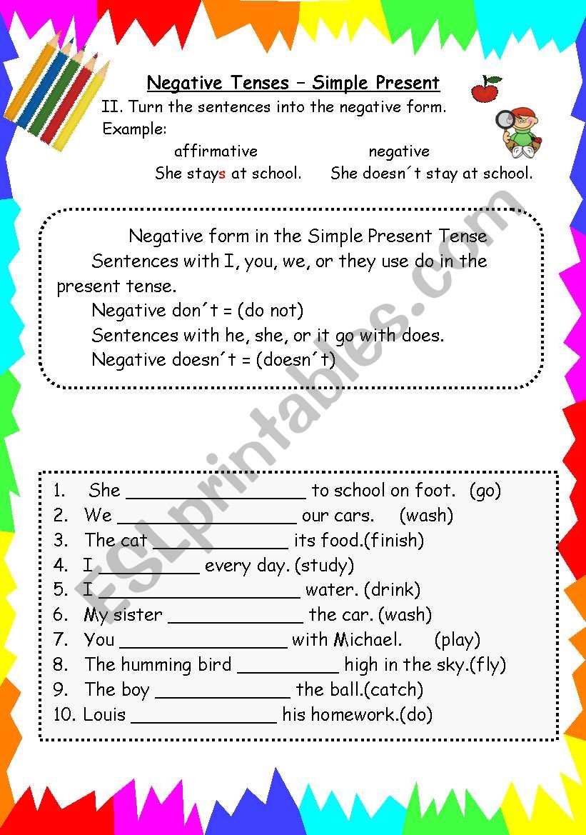 Negative Form Simple Present ESL Worksheet By Fortina99