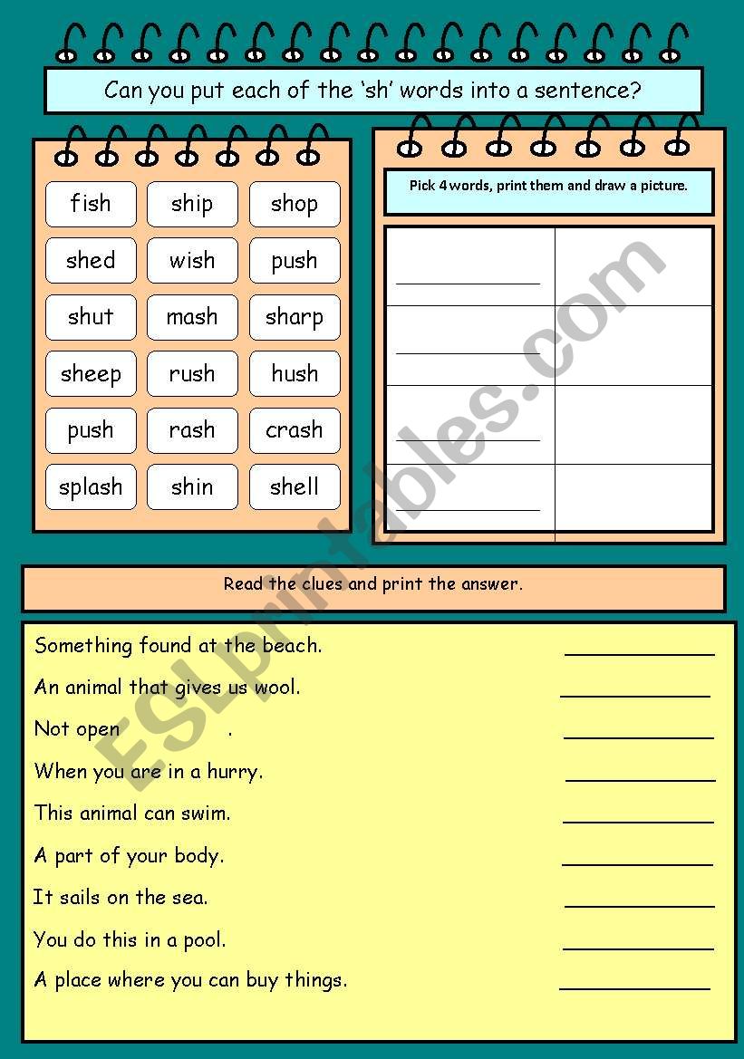 Working With Sh Words Esl Worksheet By Ritawi