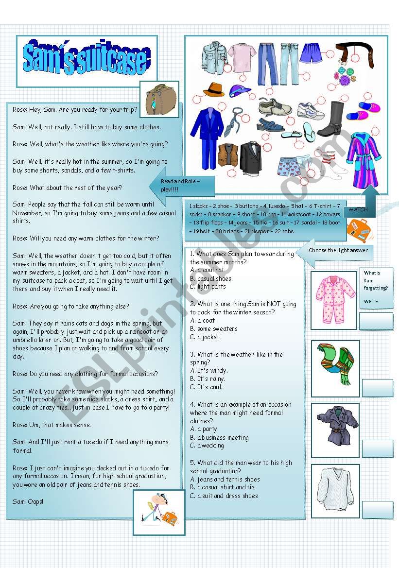 Sams Suitcase Esl Worksheet By Maguyre