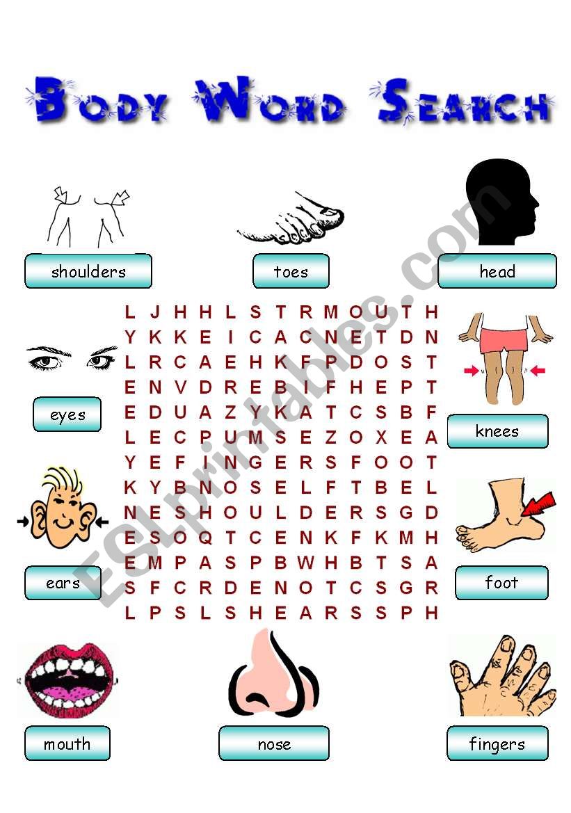 Body Parts Esl Printable Word Search Puzzle Worksheet Kulturaupice