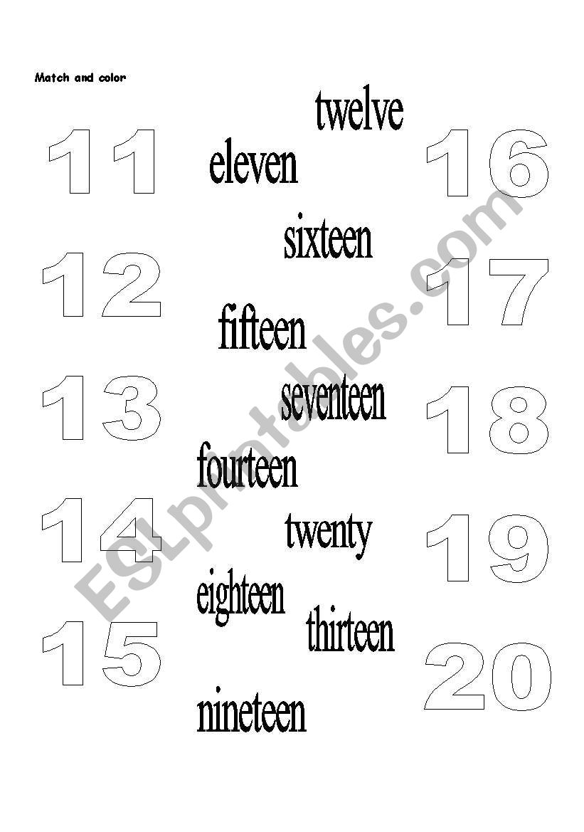 English Worksheets Numbers 11 20