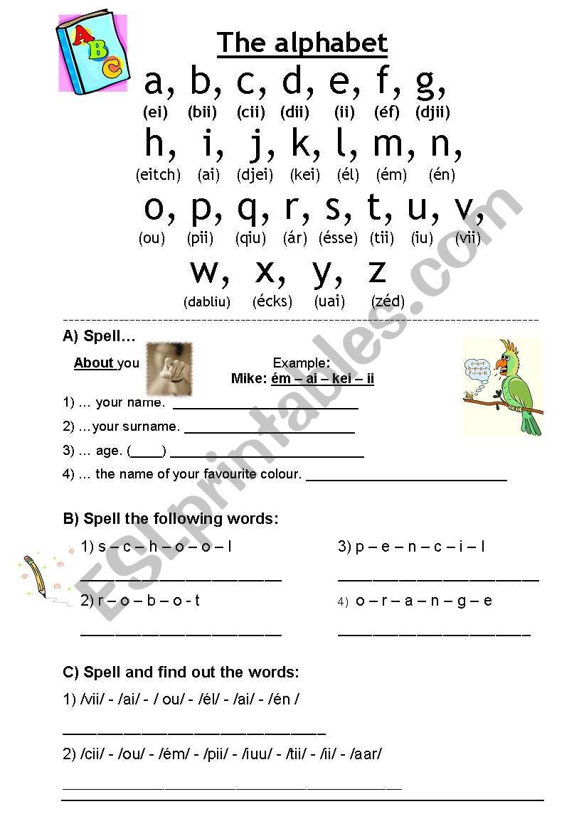 Spelling ABC ESL Worksheet By Em88ft