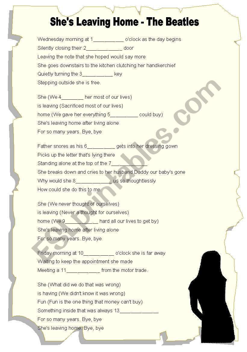 Shes Leaving Home Beatles ESL Worksheet By Jwld