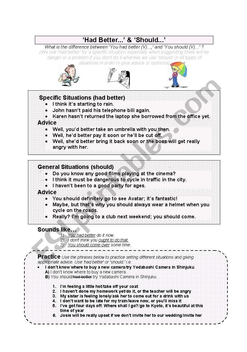 Had Better Should ESL Worksheet By Bendominium