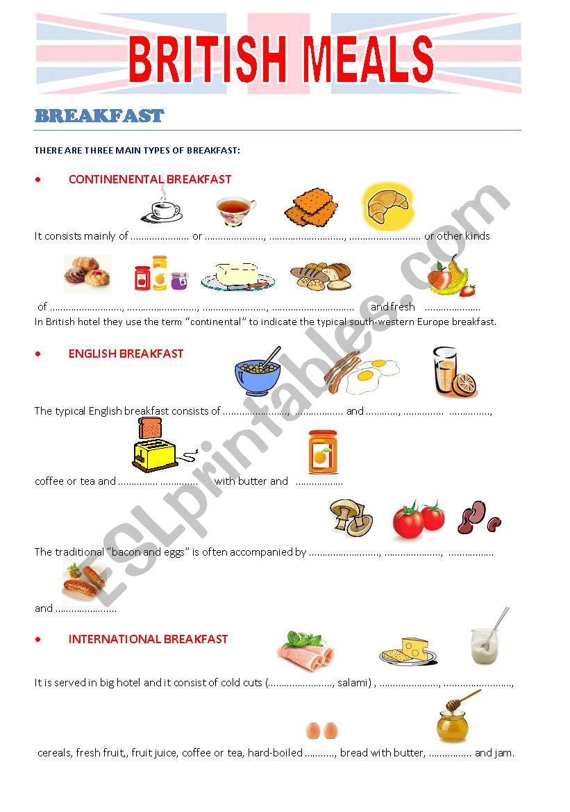 BRITISH MEALS ESL Worksheet By Saladinos