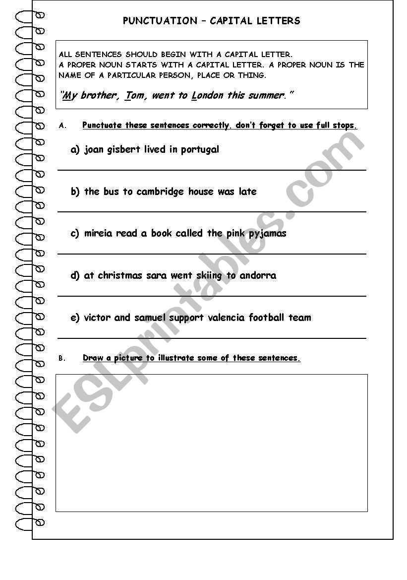 PUNCTUATION CAPITAL LETTERS ESL Worksheet By Sabados