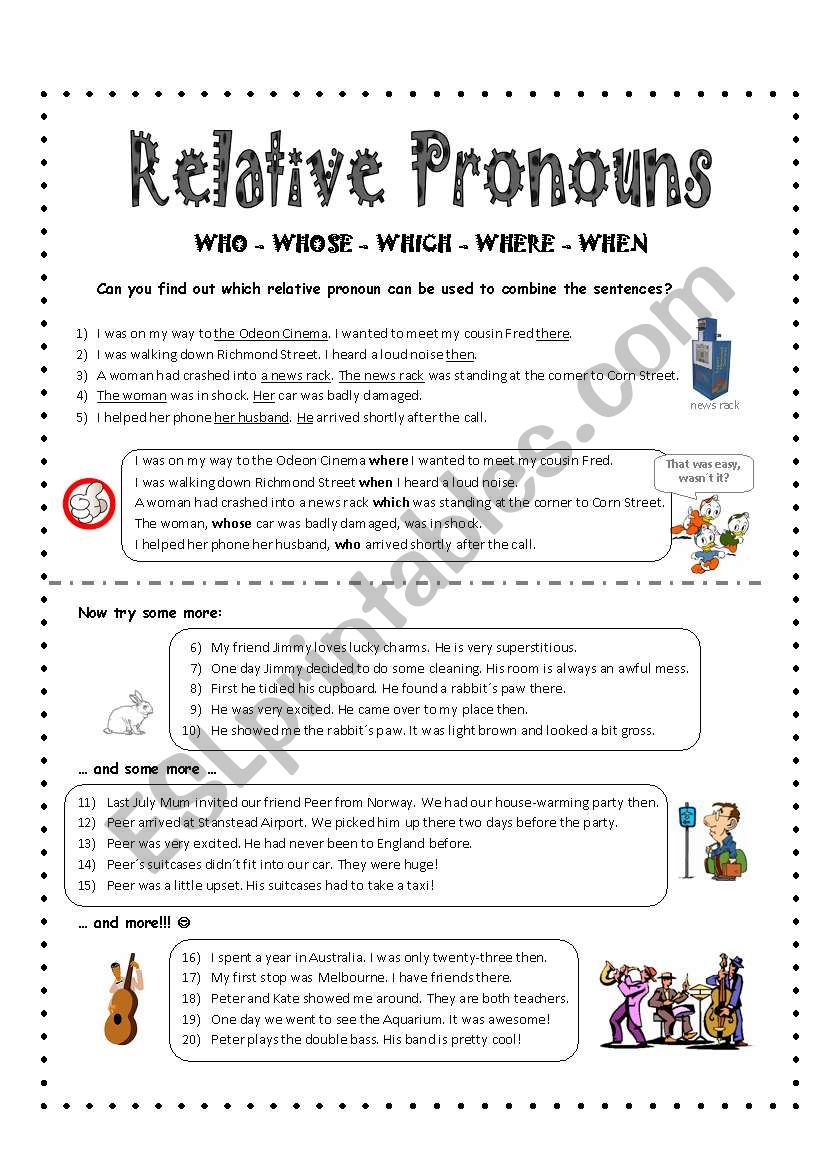 RELATIVE CLAUSES Using Who Whose Which Where When ESL Worksheet 0 Hot