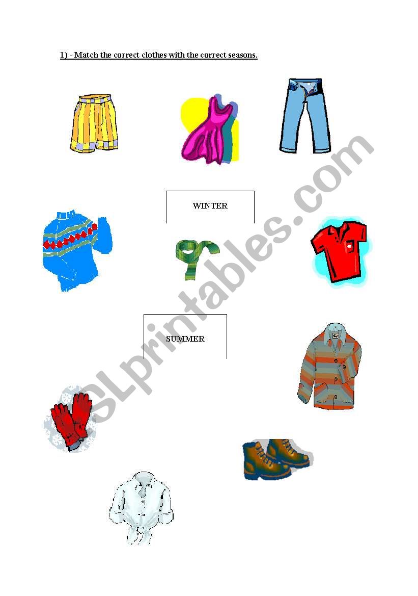 English worksheets: Matching clothes and seasons