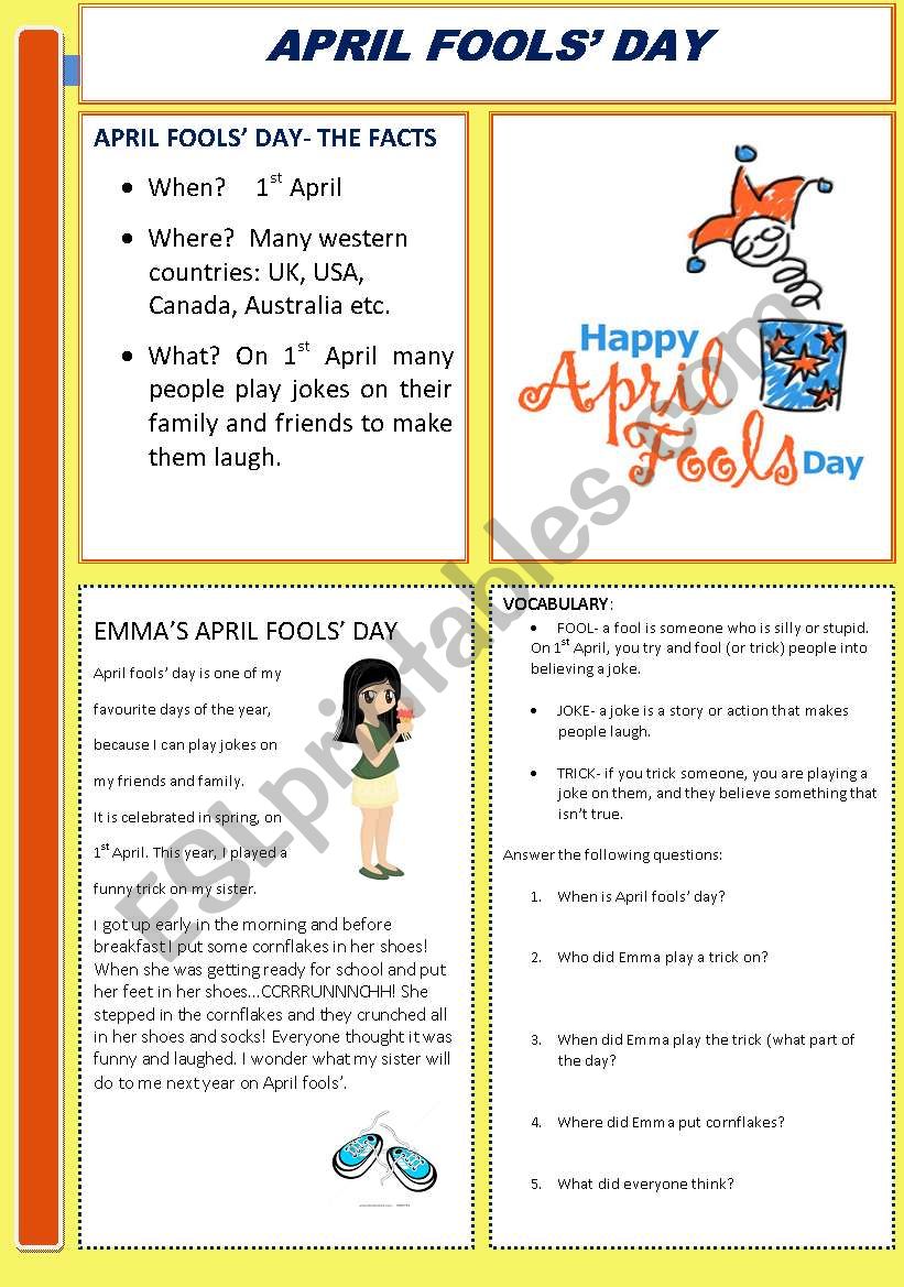 April Fools Day ESL Worksheet By Jayne2010