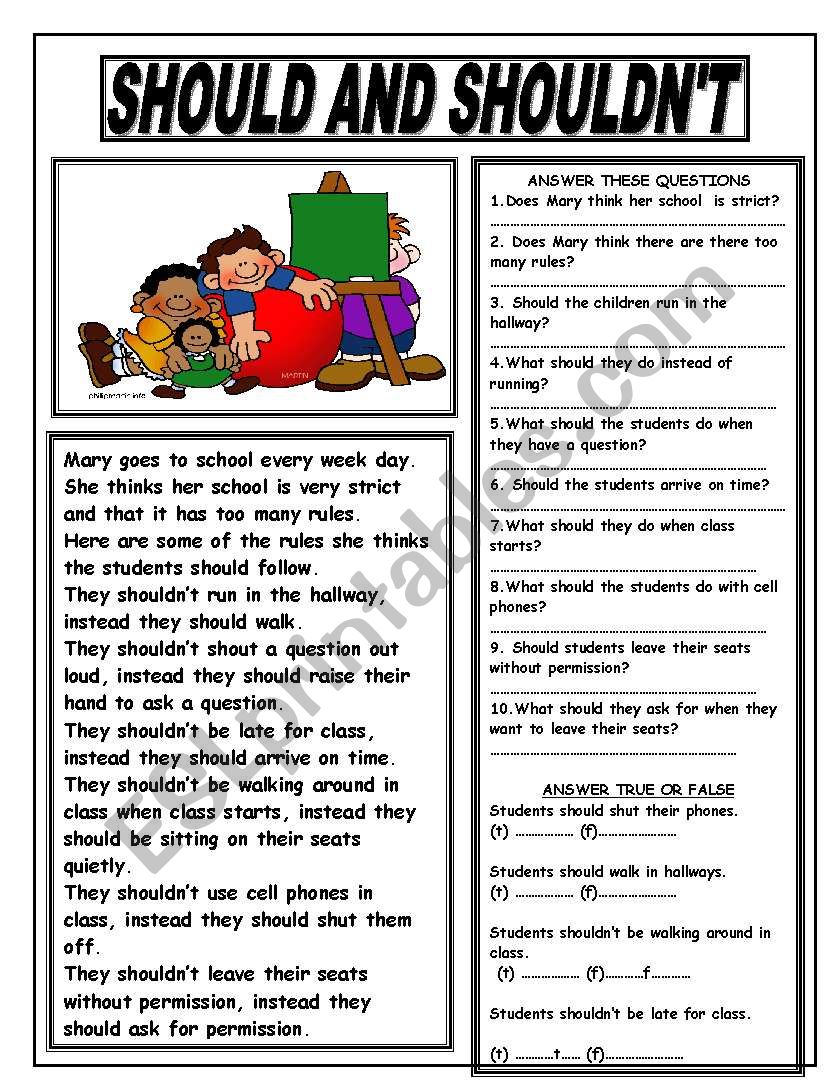 English Worksheets SHOULD AND SHOULDN T