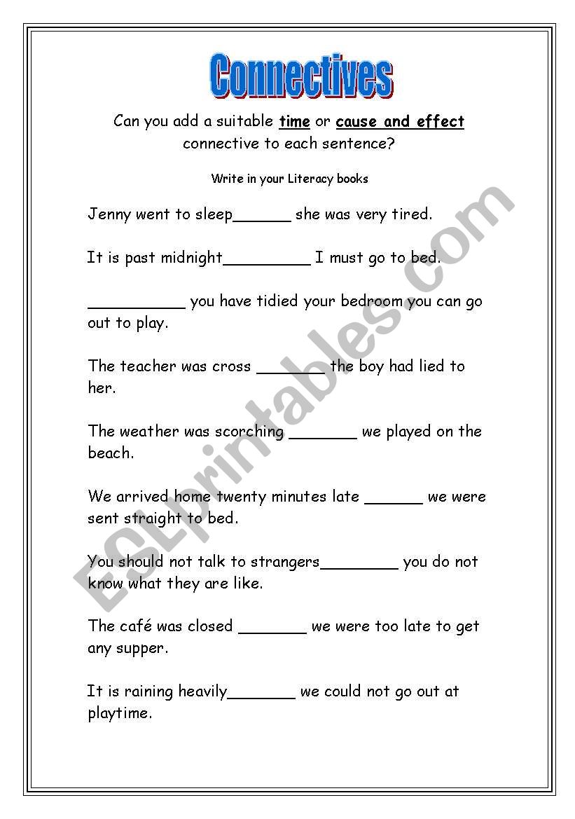 English Worksheets Causal Connectives