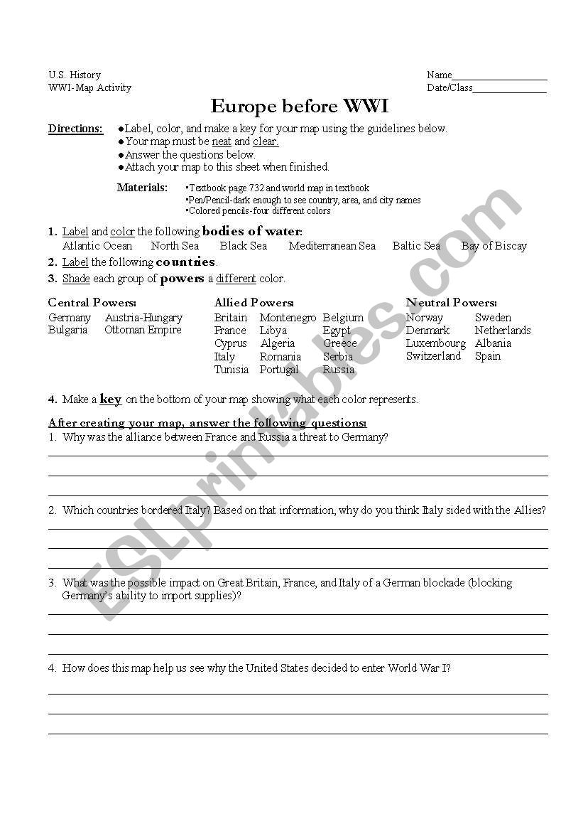 Europe Before And After Ww Worksheet Answers