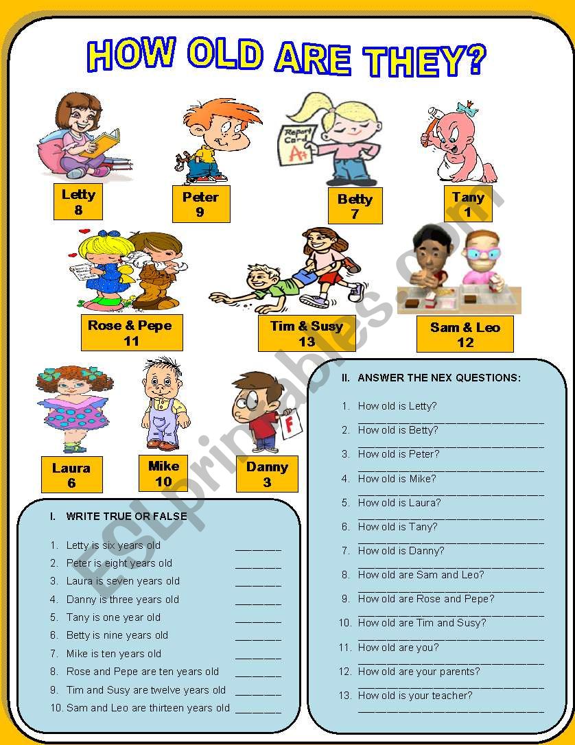 HOW OLD ARE THEY ESL Worksheet By Pete
