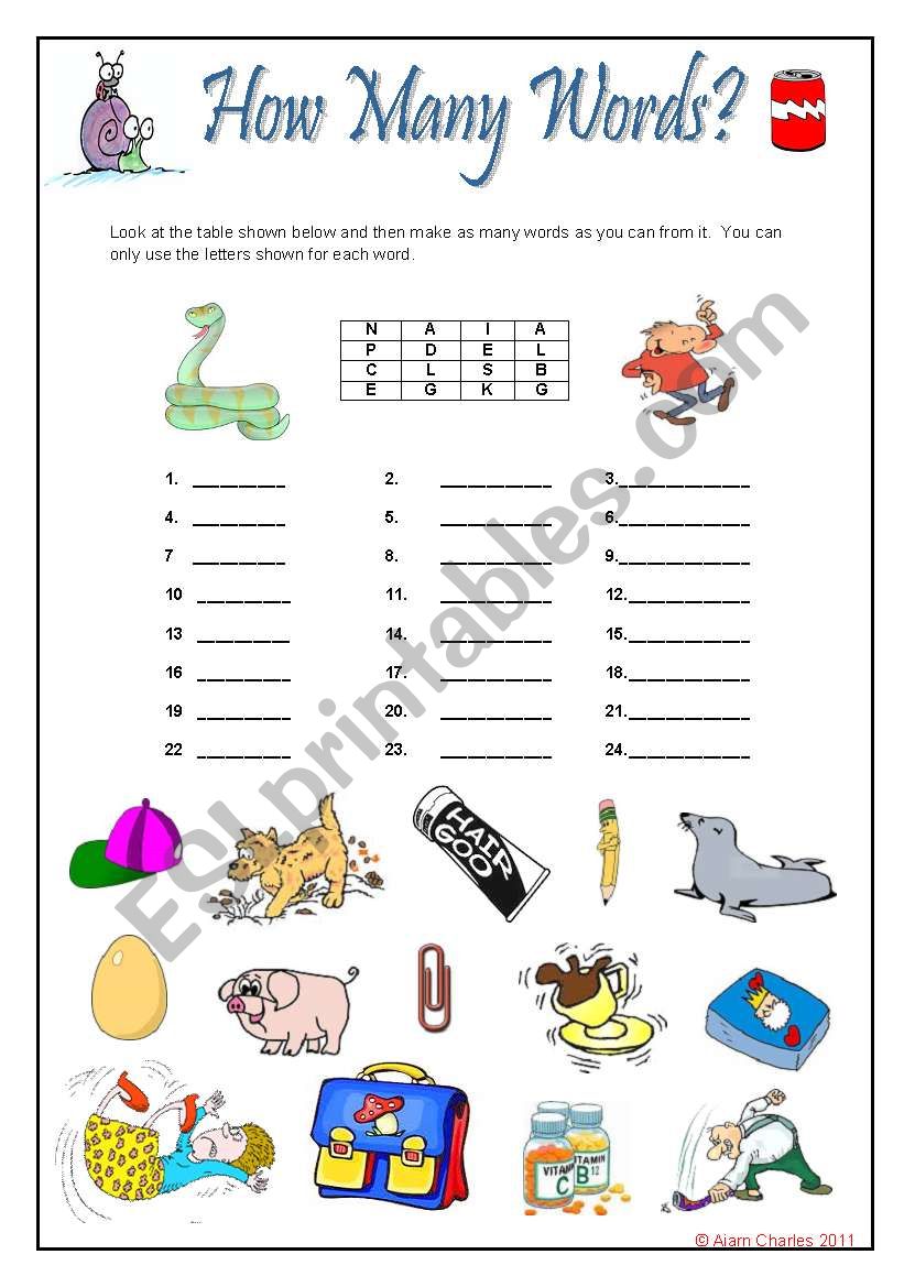 English Worksheets How Many Words