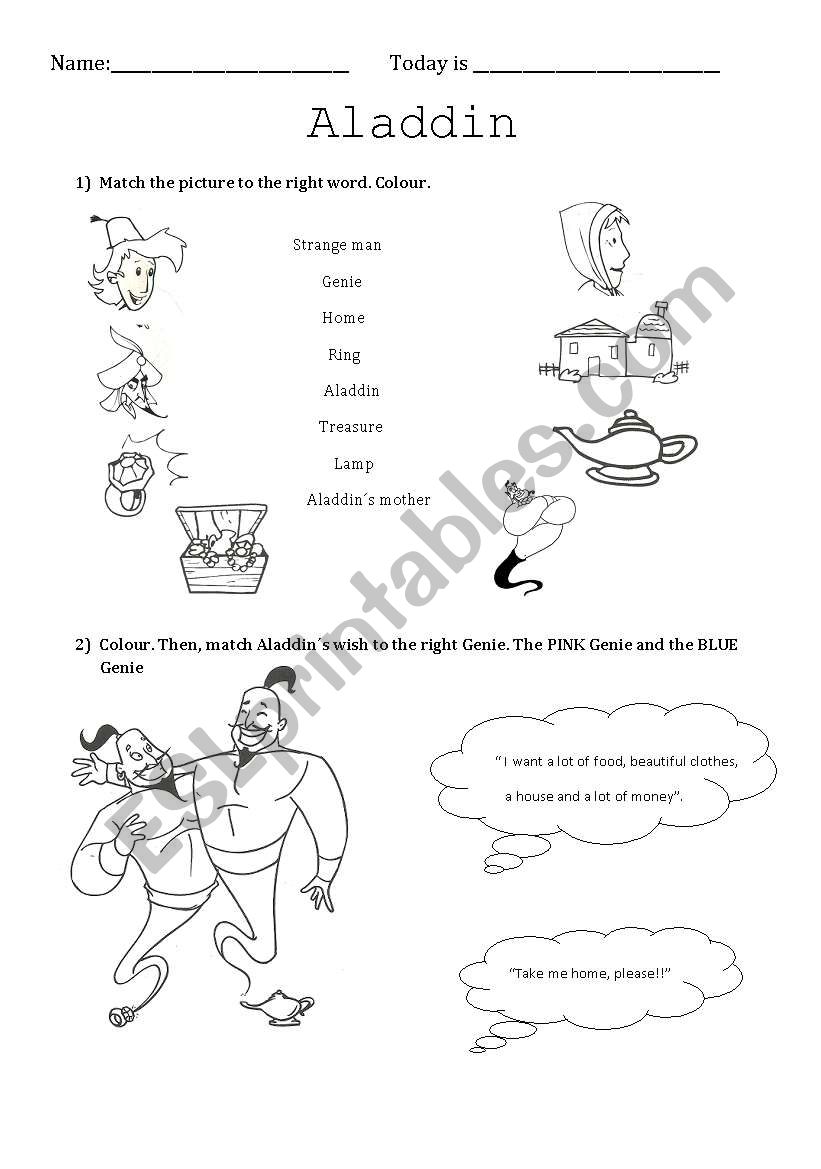 Aladdin Activity Page ESL Worksheet By Paoms