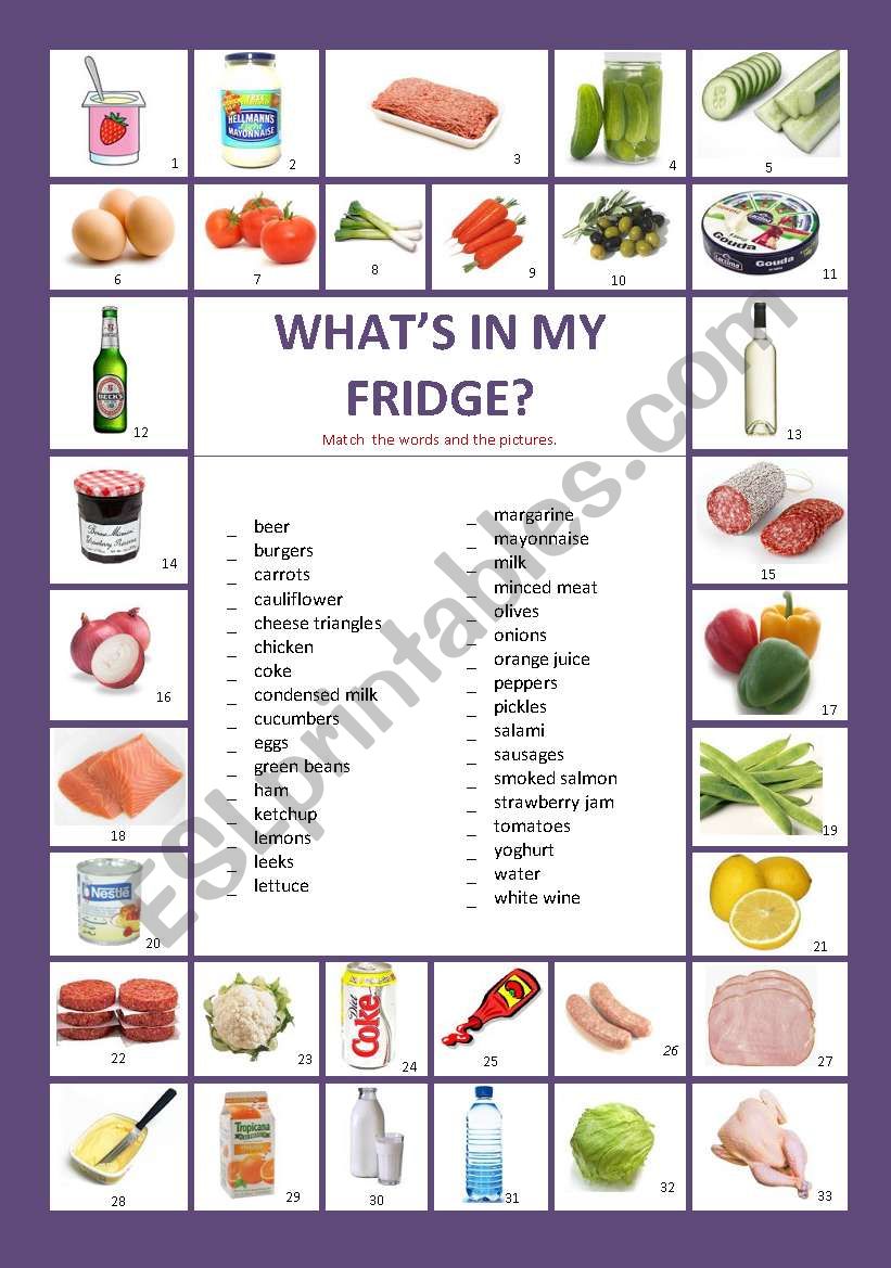 Whats In My Fridge ESL Worksheet By Raquelb