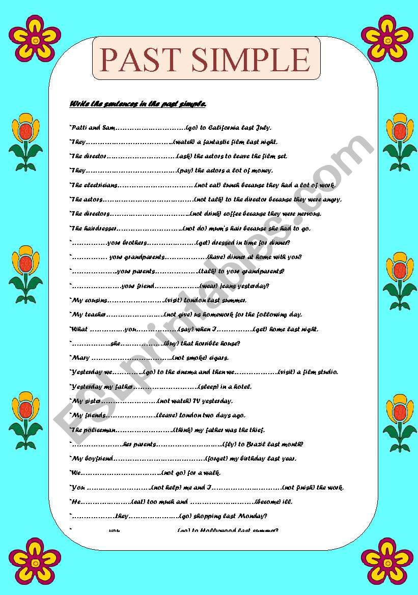 Past Simple Affirmative Negative And Interrogative Sentences ESL 