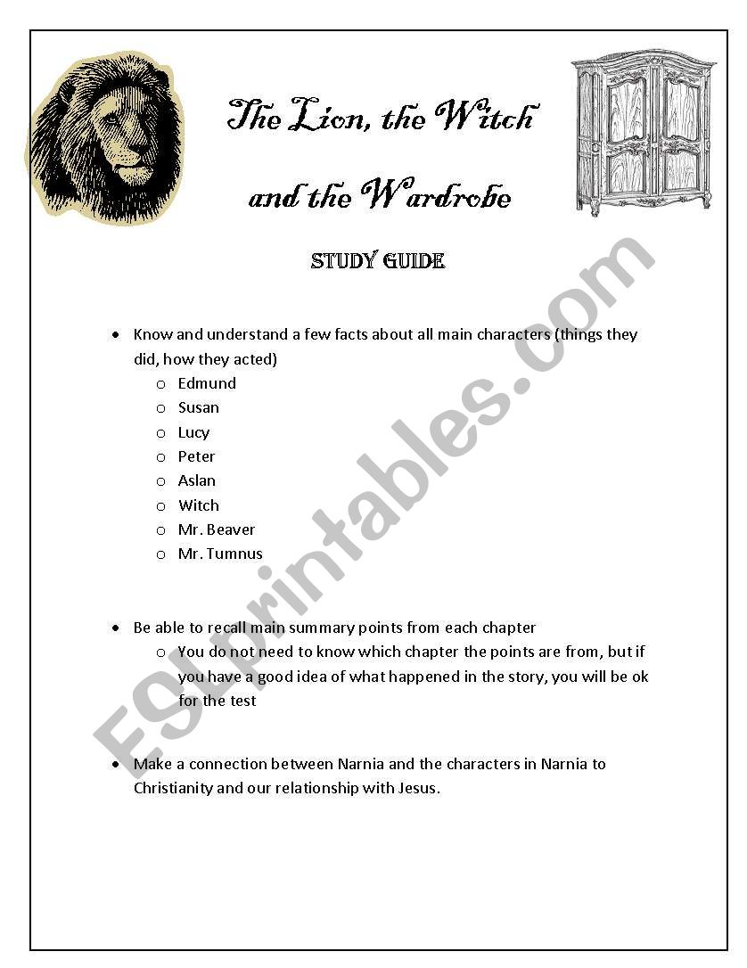 English Worksheets The Lion The Witch And The Wardrobe Test