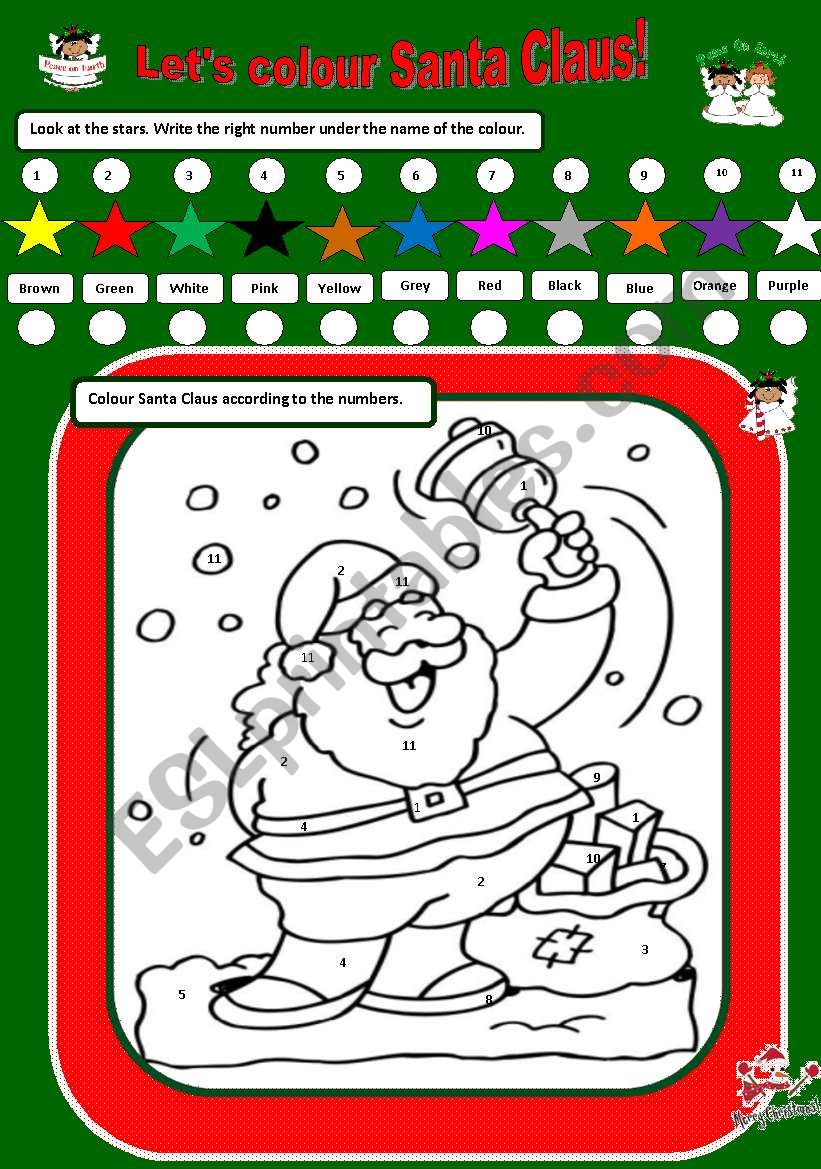 Lets Colour Santa Claus ESL Worksheet By Anaisabel001