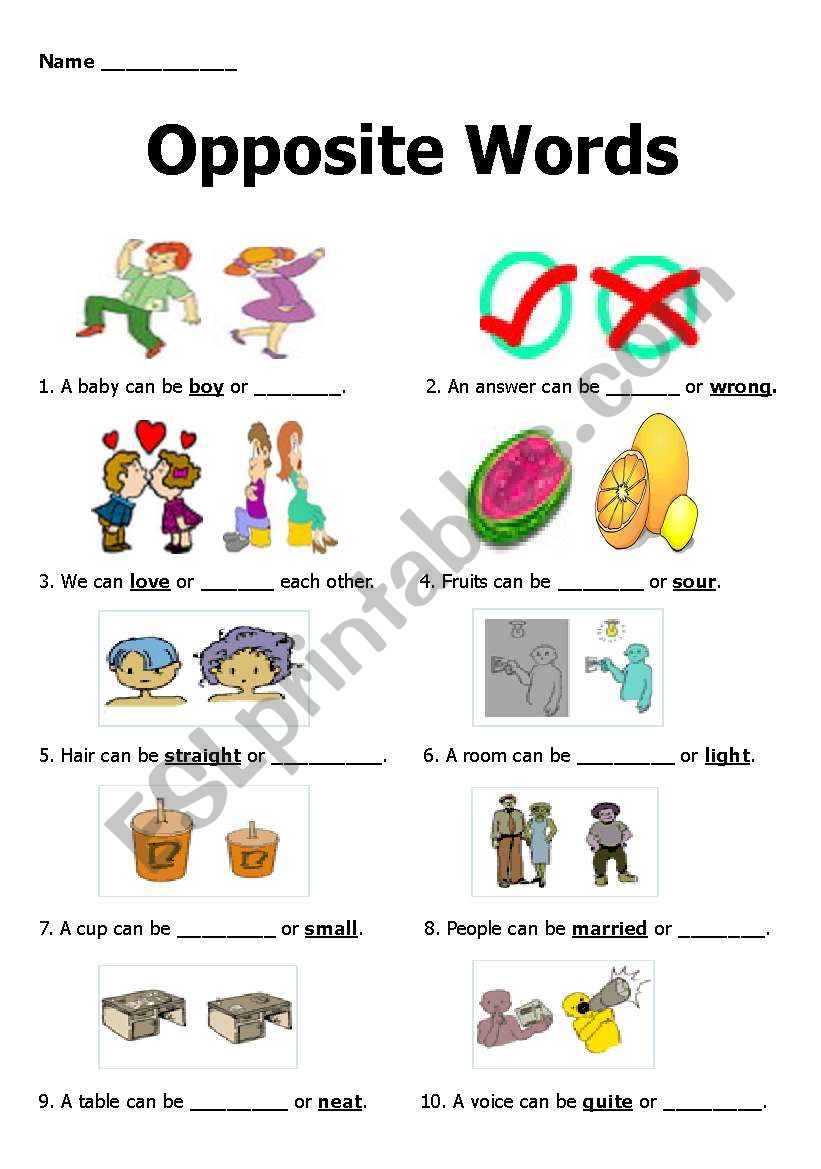 Opposite Words ESL Worksheet By Cutie