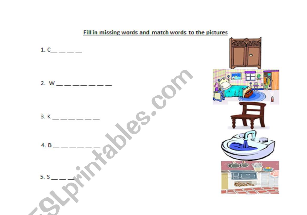 English Worksheets Matching The House