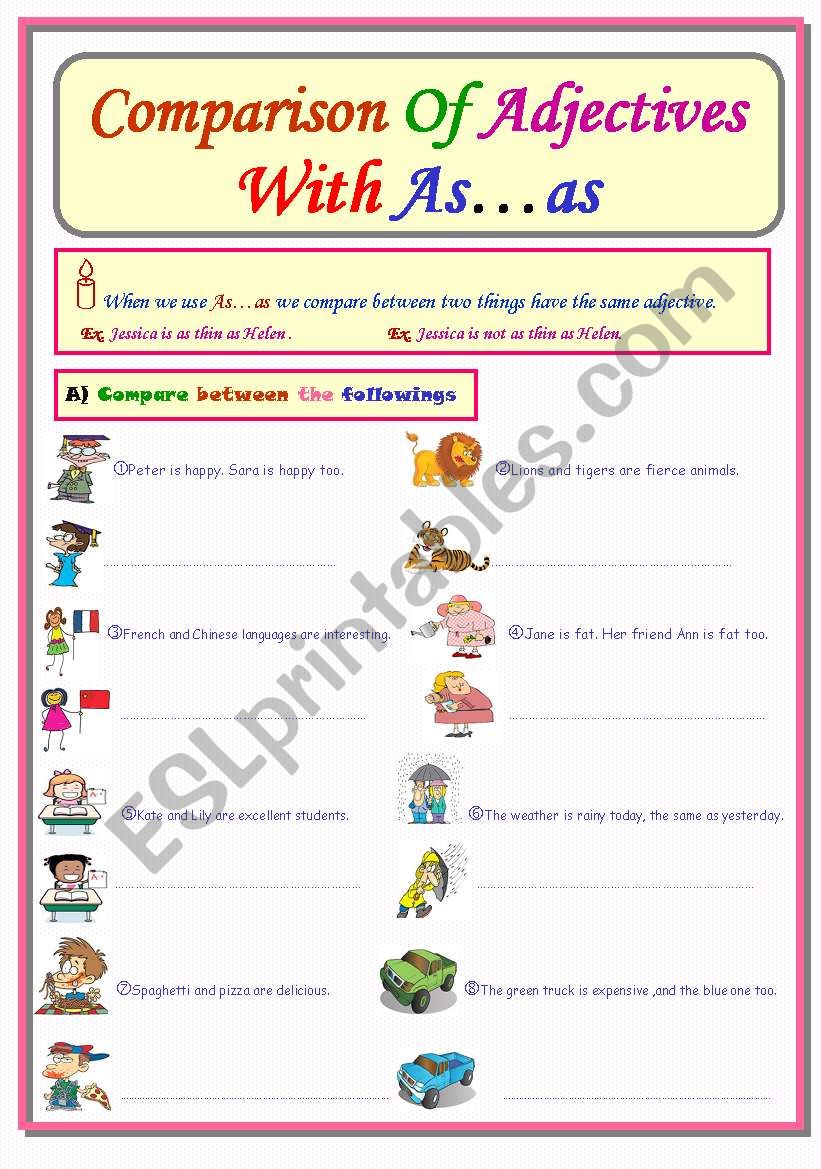 Comparison Of Adjectives As as ESL Worksheet By Ms Sara q8