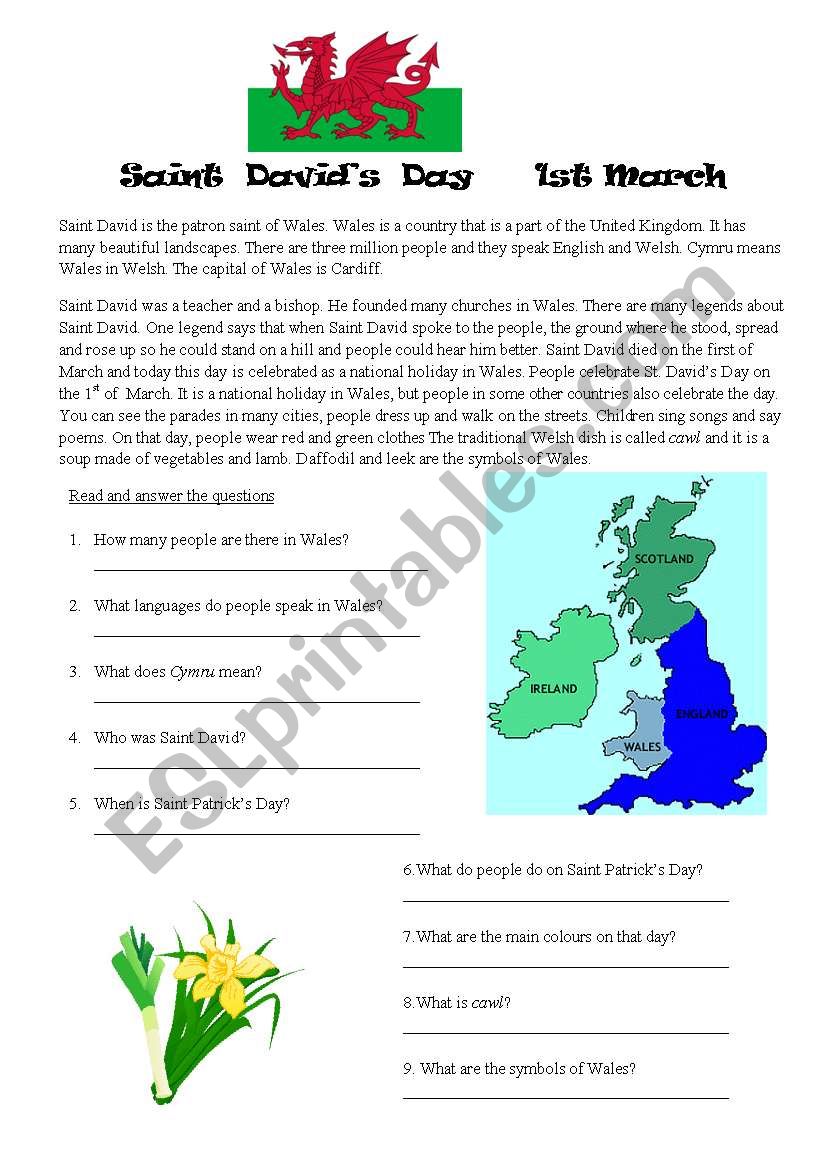 Saint Davids Day ESL Worksheet By Buzybeee