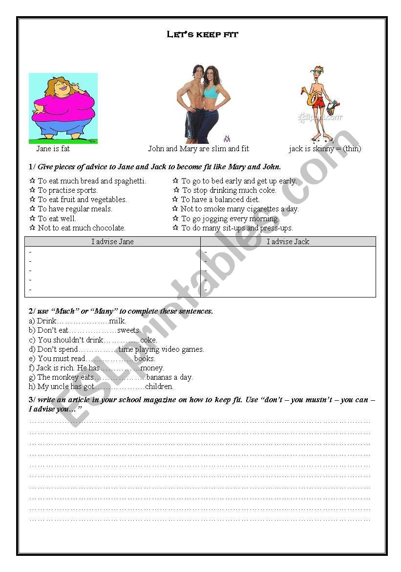 Lets Keep Fit Esl Worksheet By Slah