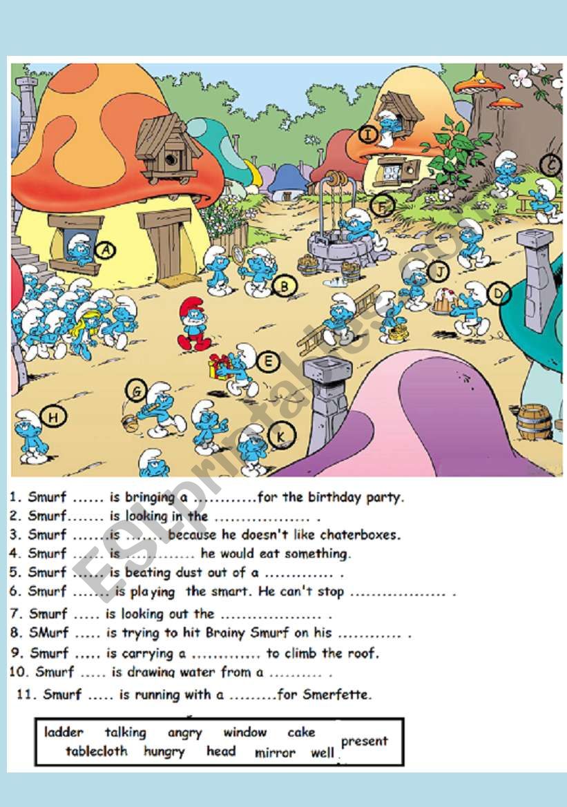 In The Smurfs Village Esl Worksheet By Subforlove