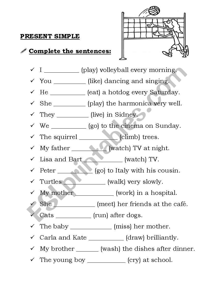 PRESENT SIMPLE AFFIRMATIVE SENTENCES ESL Worksheet By April11