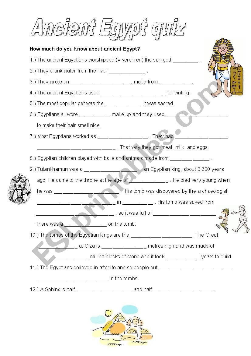 English Worksheets Ancient Egypt Quiz