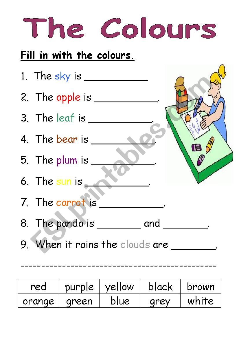 Colours Worksheet ESL Worksheet By Charleneesl