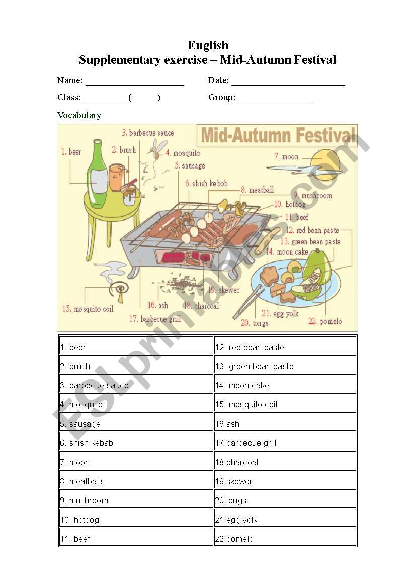 English worksheets: mid autumn festival