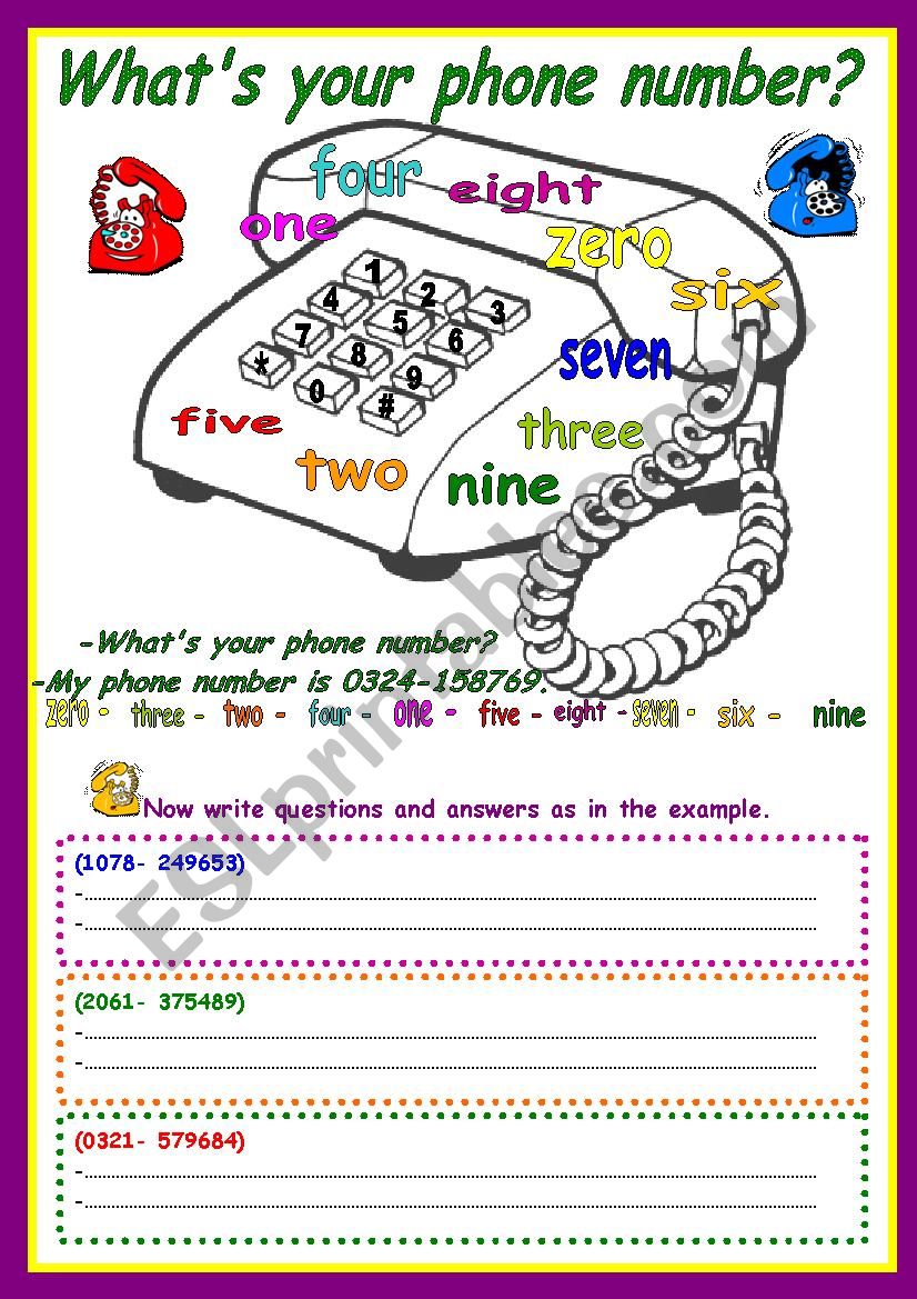 English Worksheets What s Your Phone Number 