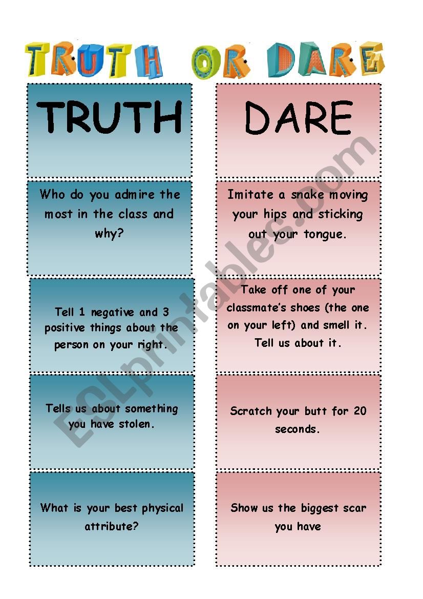 Printable Truth Or Dare Questions Printable Word Searches
