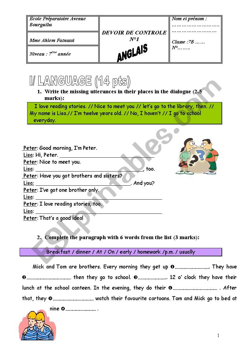 Mid Term Test N Esl Worksheet By Lamlouma