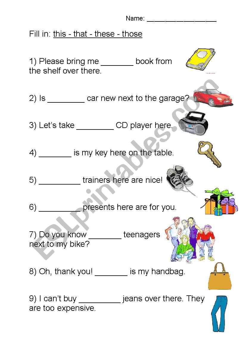 English Worksheets This That These Those demonstrative Adjectives 