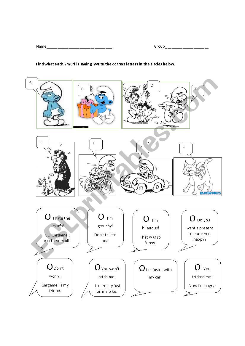 Im Feeling Smurf Part Esl Worksheet By Pameladion