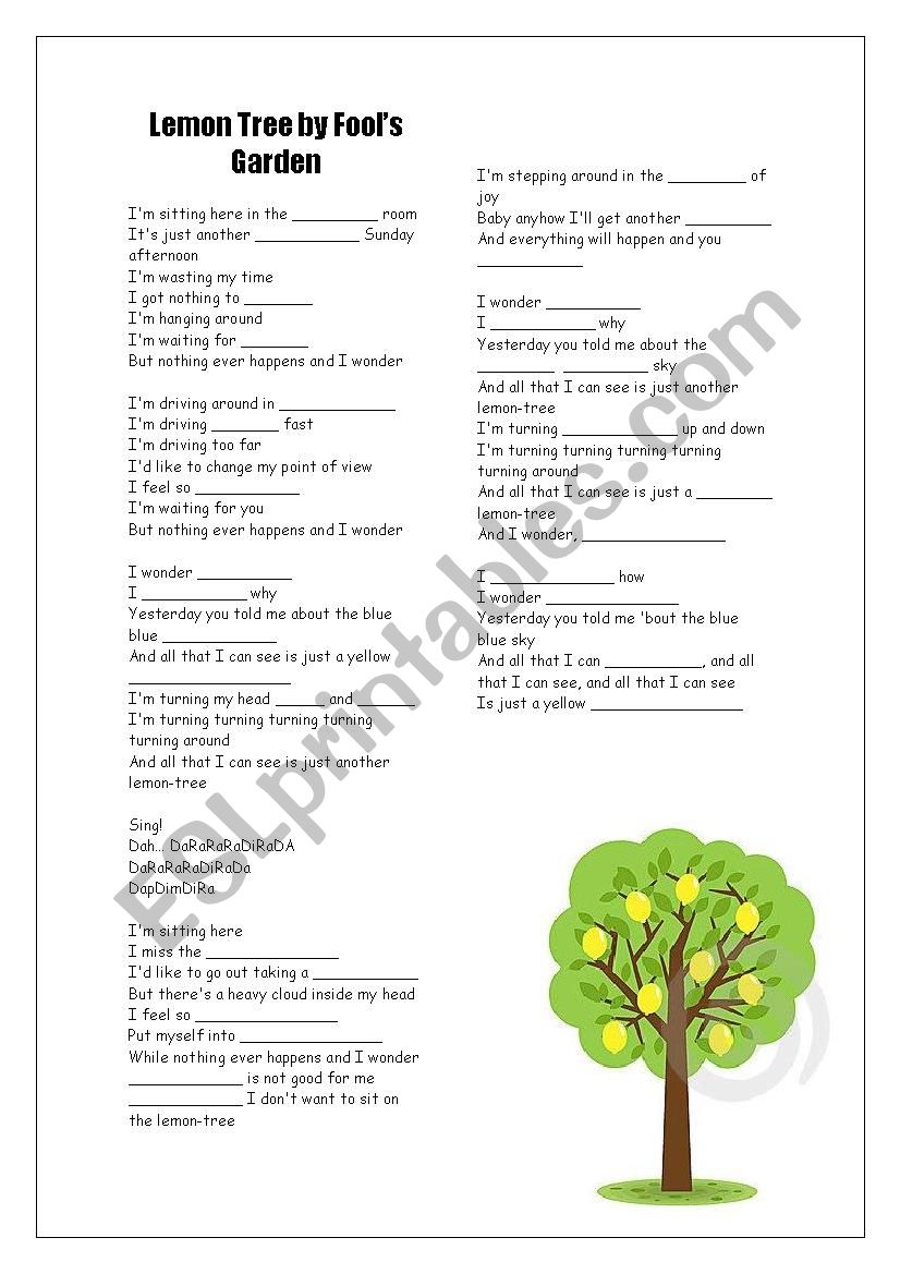 Lemon Tree By Fools Garden ESL Worksheet By Dayanara