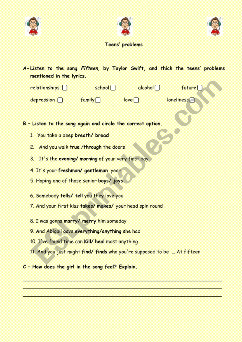 Teens Problems Listening Activity Esl Worksheet By Goreti Ponte