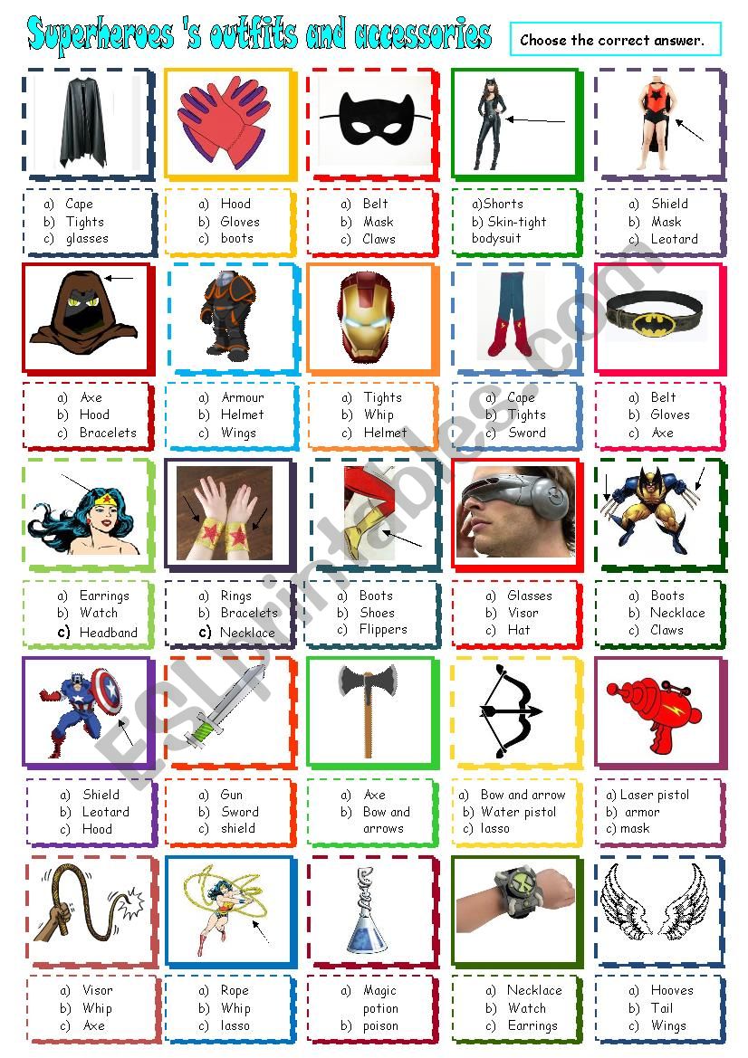 Superheroess Outfits And Accessories ESL Worksheet By Julotteb