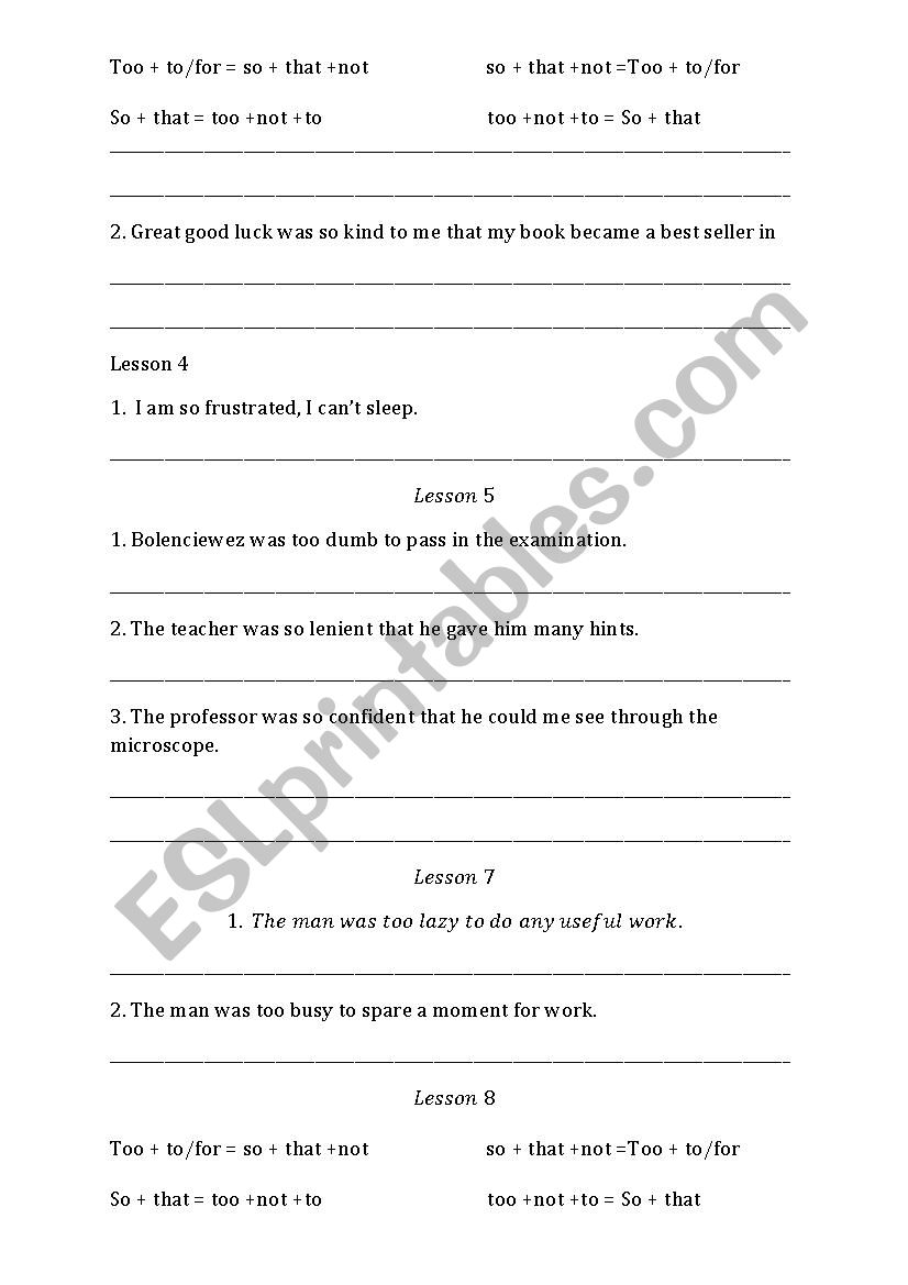 Sentence Transformations Using Too Enough Esl Worksheet By Off